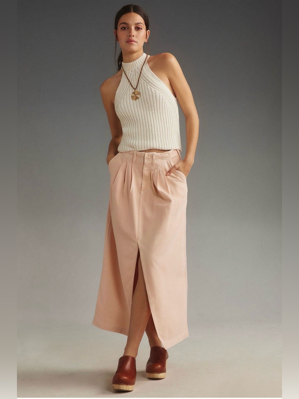 Anthropologie Pilcro Slouchy Trouser Maxi Skirt Dusty Rose Size 4